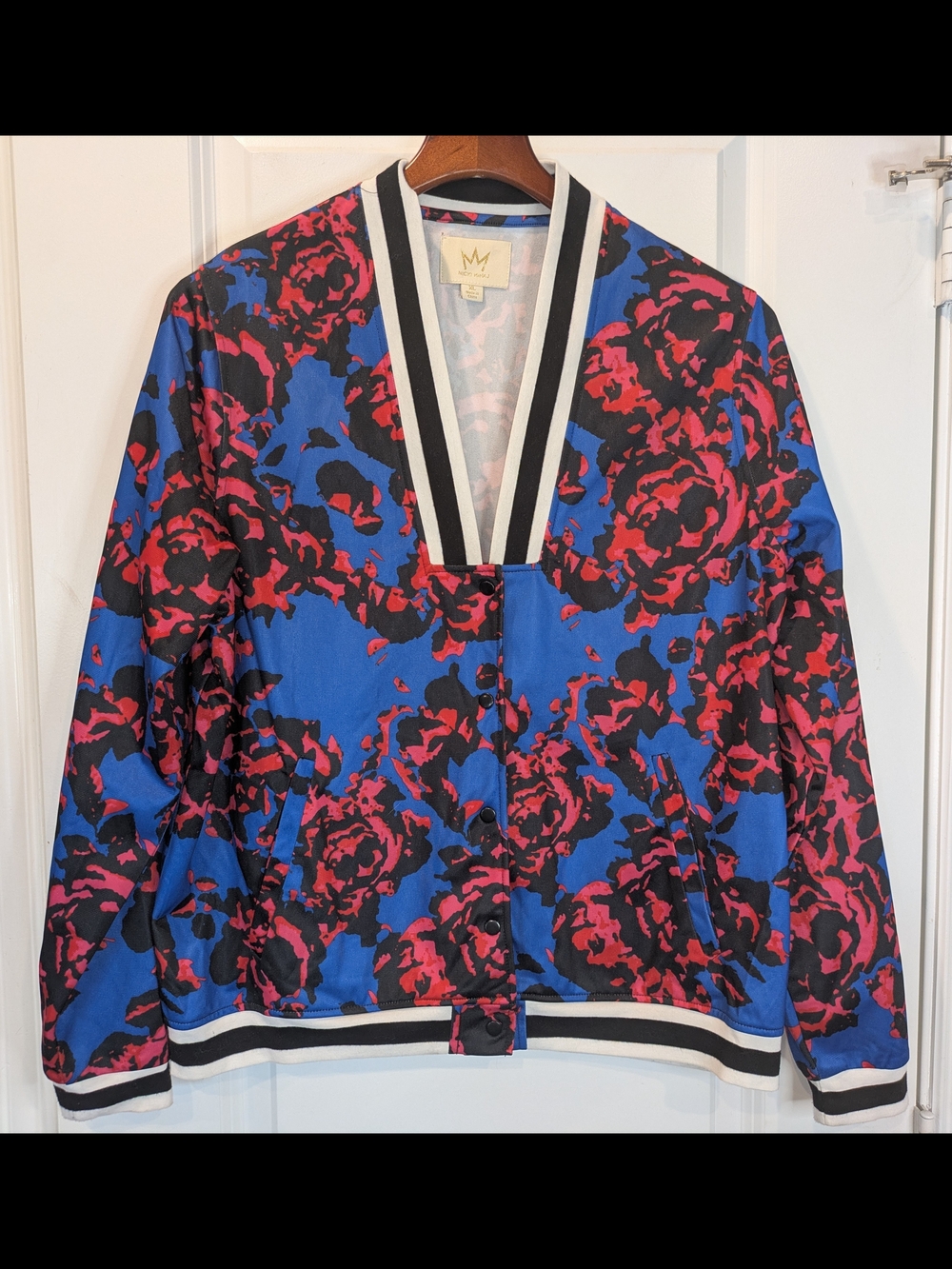 Nicki Minaj Floral Bomber Jacket Blue Pink Varsity Jacket XL
